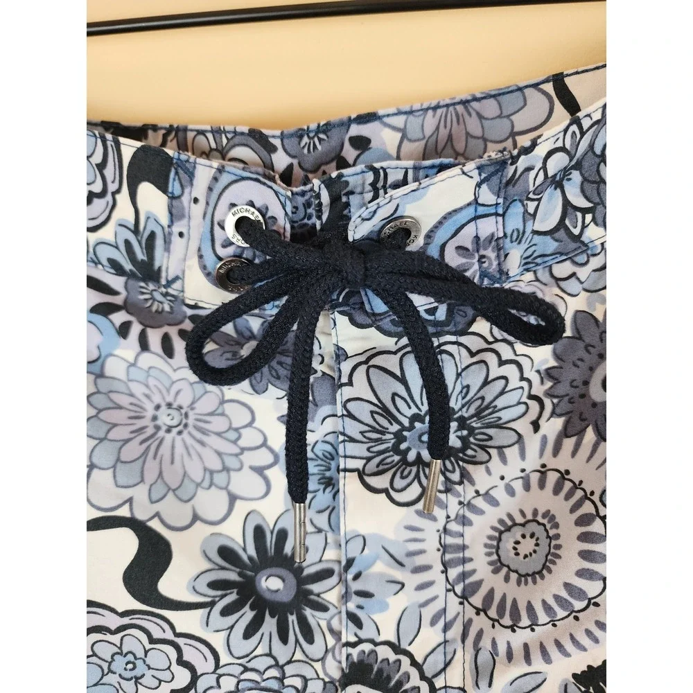 Michael Kors Swim Trunks Men XL Blue Floral Paisley Side Snap Pocket LinedShorts